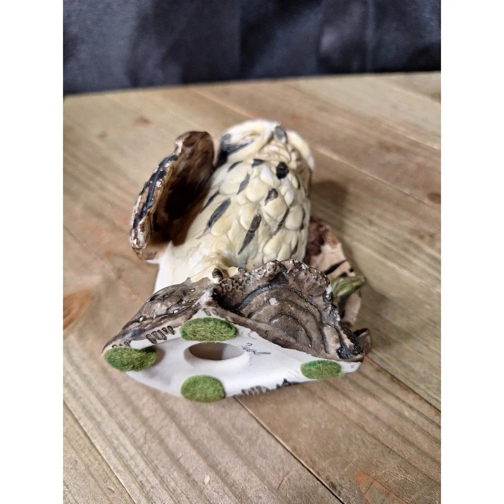 Vintage Ceramic Owl Figurine Hand Painted Great Horned Owl Bird Decor 4.5 Inch